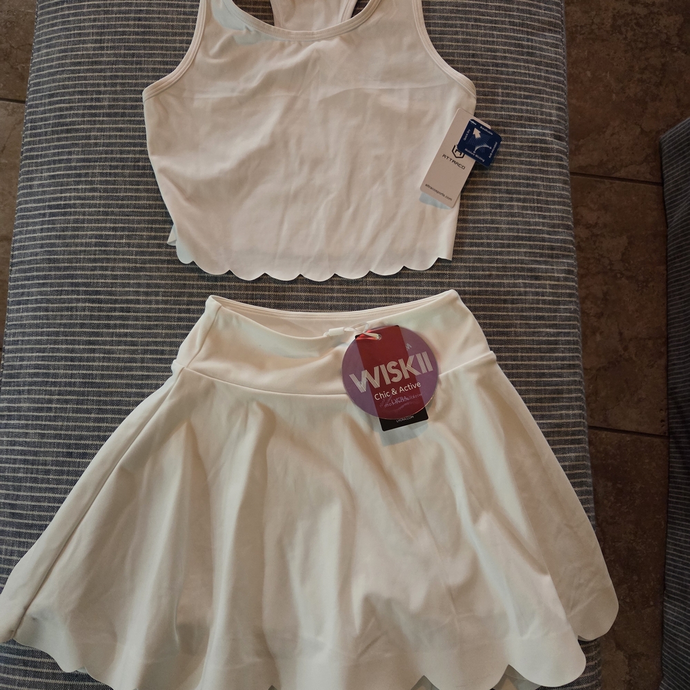 Women's White Scalloped Tank and Skirt Set